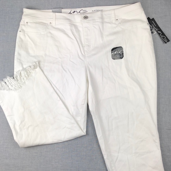 INC White Fringed Cropped Jeans Plus Size - Picture 2 of 6